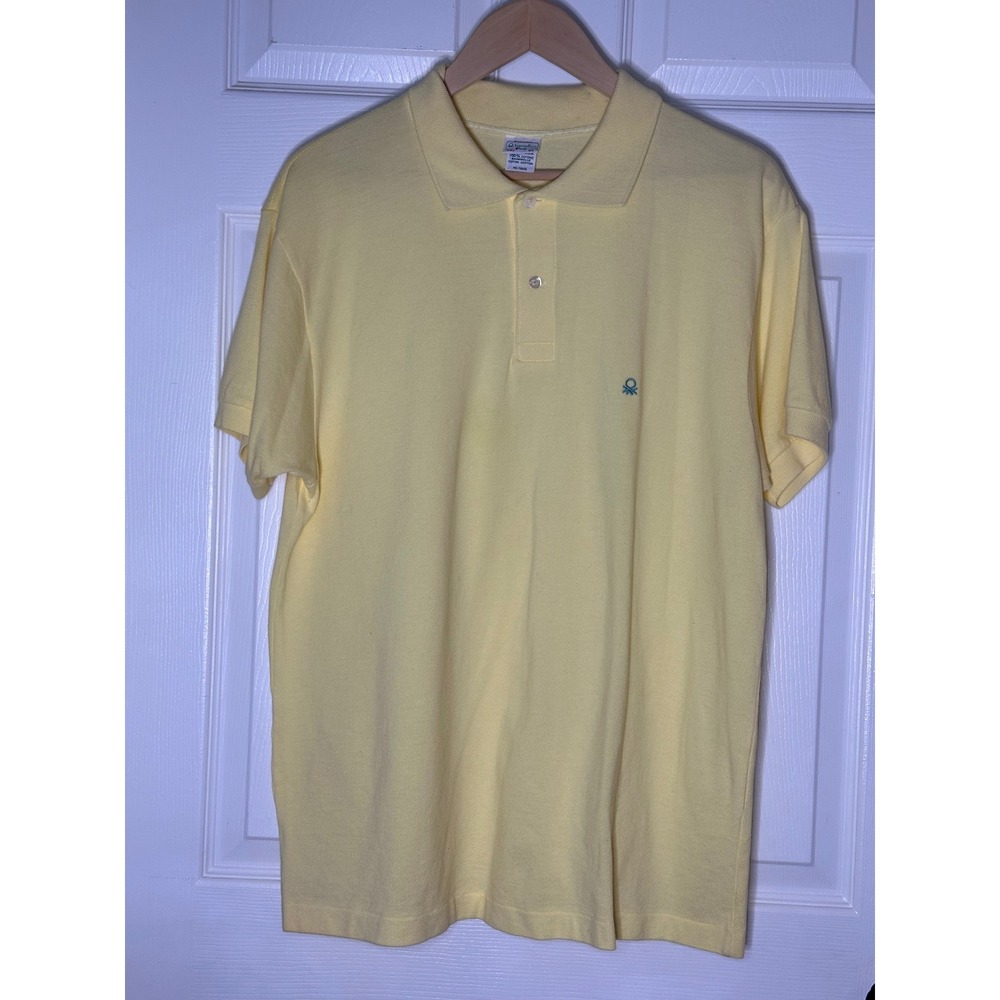 Benetton Yellow Short Sleeve‎ Polo Shirt Men's Size XL Made in USA